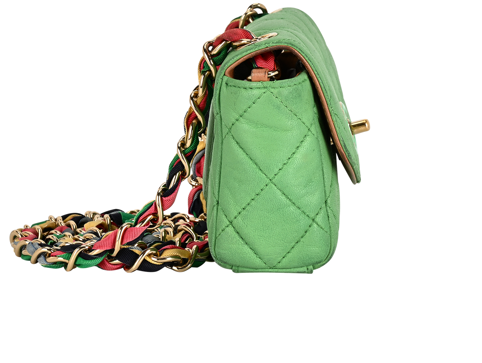 Mini Flap, &pound;1,500, Handbags, Green, Lambskin Leather, Side view